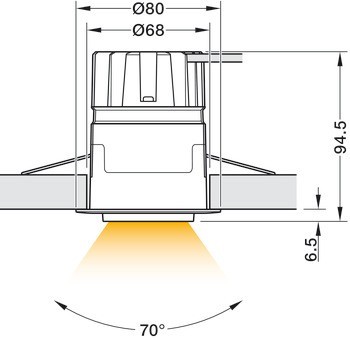 Zapuštěné stropní svítidlo, Häfele Lighting R One 2pólové (tunable white), 500 mA, konstantní proud, 9 W, průměr vrtaného otvoru 68 mm