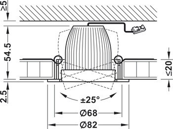 Zapuštěné svítidlo pro montáž na strop, LED 1150, 24 V, vrtaný otvor ⌀ 68 mm