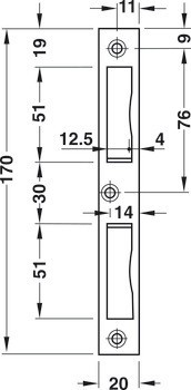 Zapuštěný protiplech, pro bezfalcové dveře, 170 mm