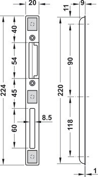 Zapuštěný protiplech, pro vícebodové zámky, Startec, 224 mm