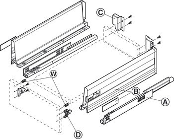 Zásuvka, Blum Tandembox plus, systémová výška K, výška bočnice 115 mm