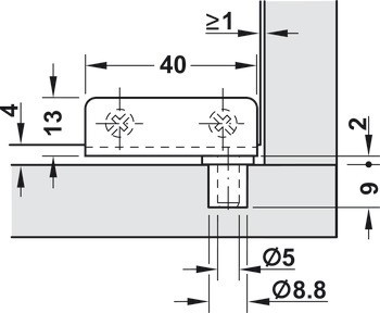 Závěs pro skleněné dveře, pro skleněné/dřevěné konstrukce, vloženou montáž, úhel otevření 110°