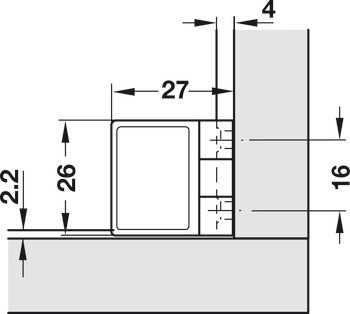 Závěs pro skleněné dveře, Úhel otevření 170°, vložená montáž