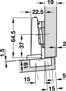 Závěs profilových dveří, Blum Clip Top Blumotion 95°, plně naložená montáž