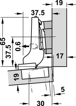 Závěs profilových dveří, Blum Clip Top Blumotion 95°, plně naložená montáž
