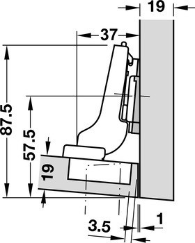 Závěs profilových dveří, Blum Clip Top Blumotion 95°, polonaložená montáž