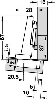 Závěs profilových dveří, Blum Clip Top Blumotion 95°, vložená montáž