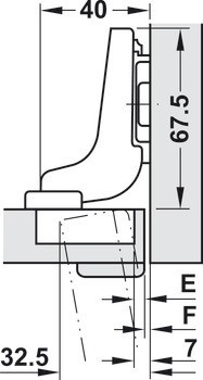 Závěs profilových dveří, Blum Clip Top Blumotion 95°, vložená montáž
