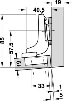 Závěs profilových dveří, Blum Clip Top Blumotion 95°, vložená montáž