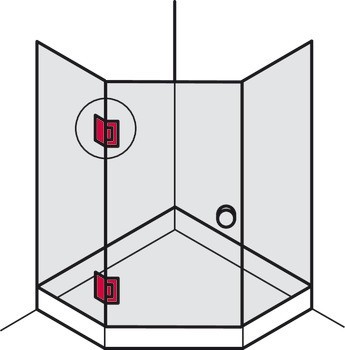 závěs sprchových dveří, pro spojení sklo-sklo, 135° skleněné čelo