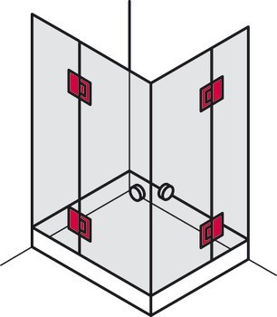 závěs sprchových dveří, pro spojení sklo-sklo, 180° skleněné čelo