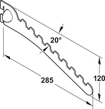 Závěsný věšák, ocel, s úhlem náklonu 20° a 9 vroubky