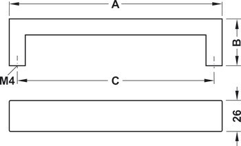 Zkosená úchytka, Häfele Déco, hranatá, nerez