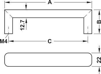 Zkosená úchytka, Häfele Déco, kulatá, nerez